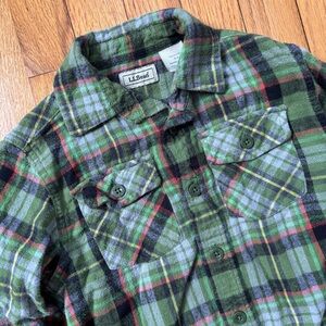 L.L. Bean Kids Boy Girl Green Plaid Flannel Shirt Small 4